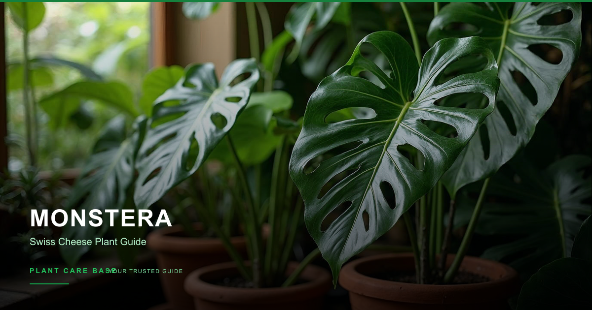 A large monstera deliciosa plant with split leaves in a white pot near a bright window