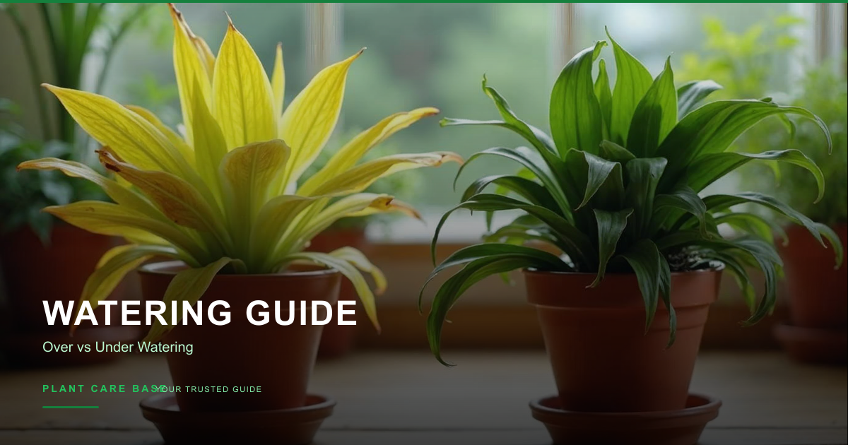Side by side comparison of an overwatered plant with yellow droopy leaves and an underwatered plant with dry curling leaves
