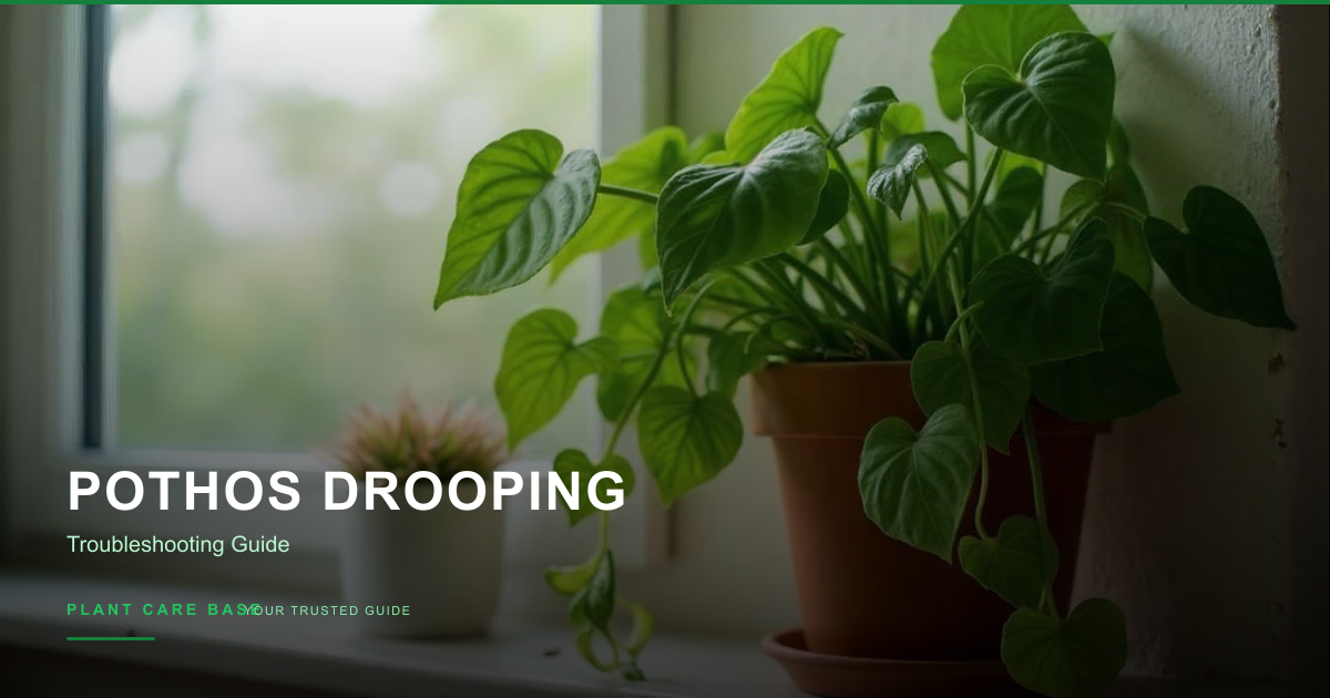 Drooping pothos plant with wilting leaves showing signs of stress