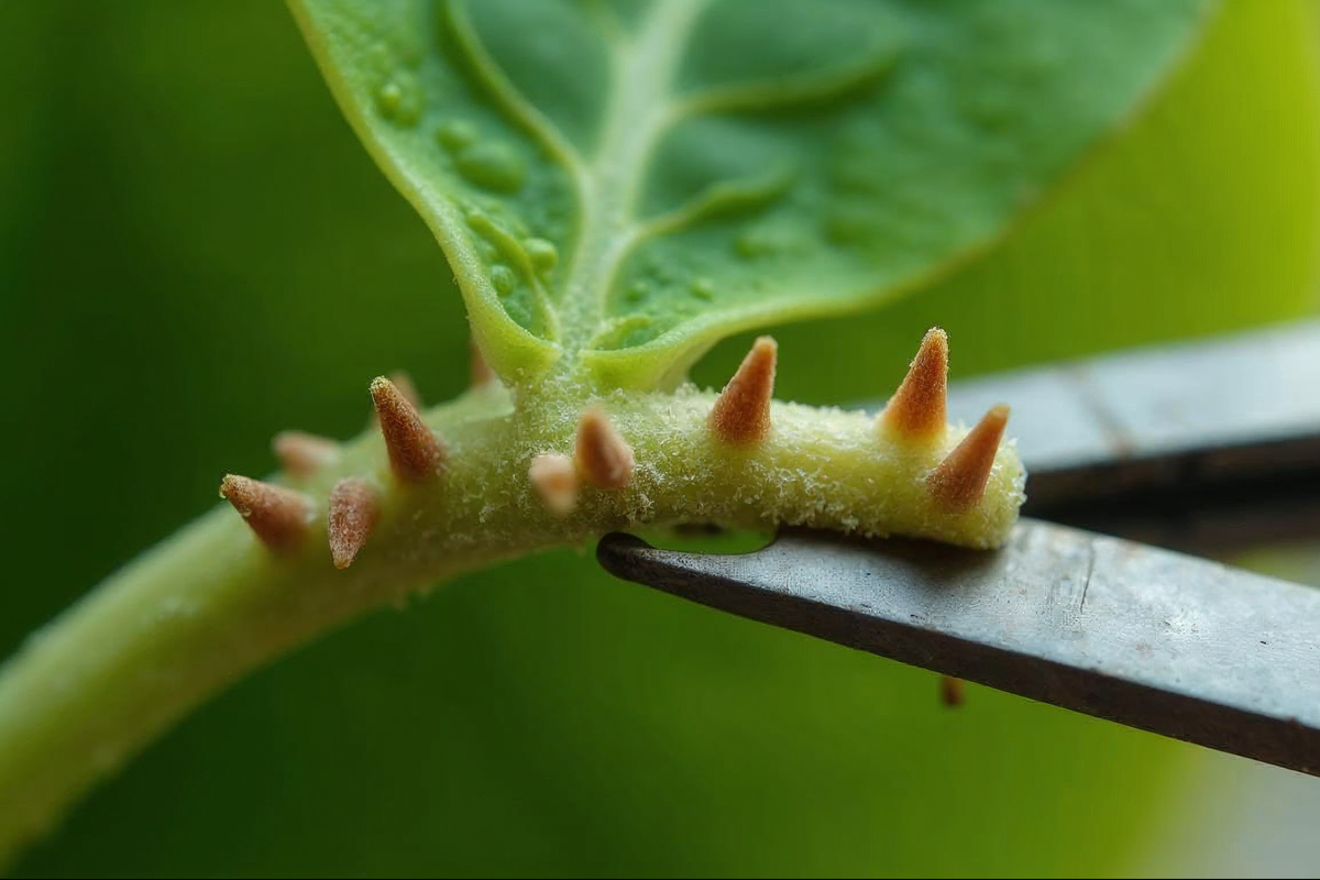 Diagram showing where to find and cut a pothos node for propagation