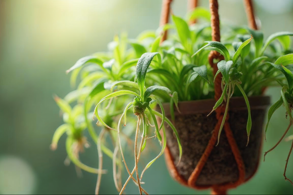 Spider plant babies growing on runners
